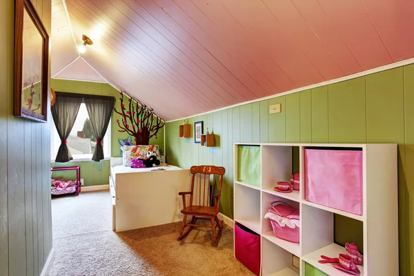 Kids room with green in pink color — Stock Photo, Image