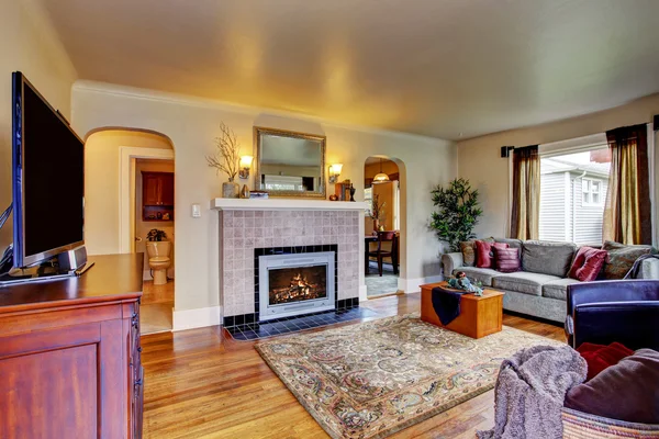 Living room interior with fireplace — Stock Photo, Image