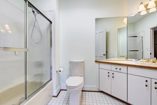 Interior de baño simple con ducha de puerta de vidrio — Foto de Stock