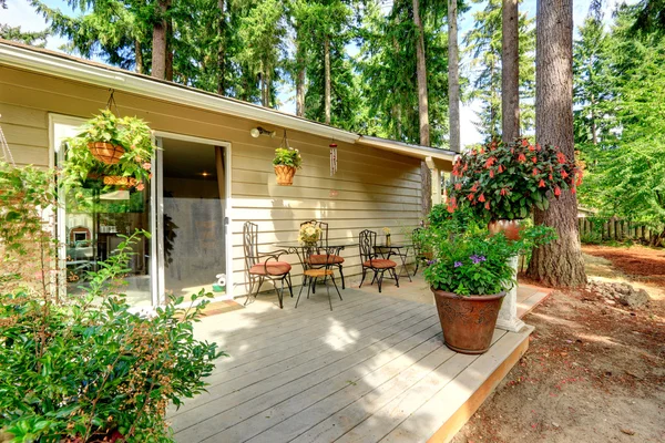 Countryside house backyard with flower pots — Stock Photo, Image