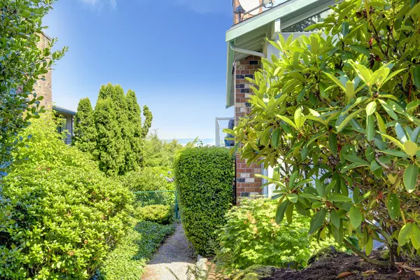 Giardino anteriore verde con passerella — Foto Stock