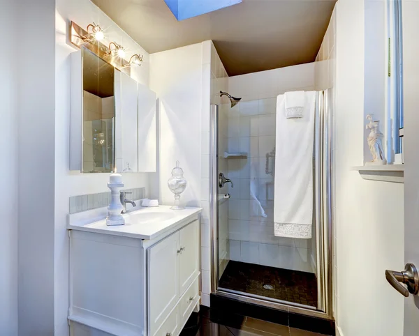 Salle de bain simple intérieur avec douche de porte en verre — Photo