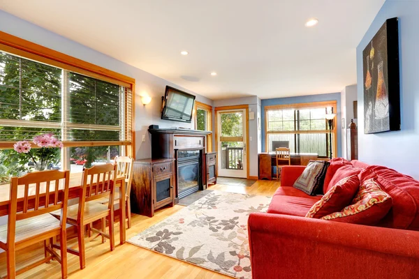 Living room with office area and dining table — Stock Photo, Image