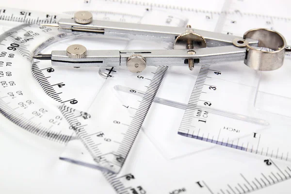 Compass and set of rulers — Stock Photo, Image