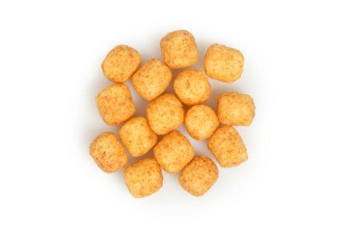 Beyazda izole edilmiş mısır gevreklerinin üst görüntüsü