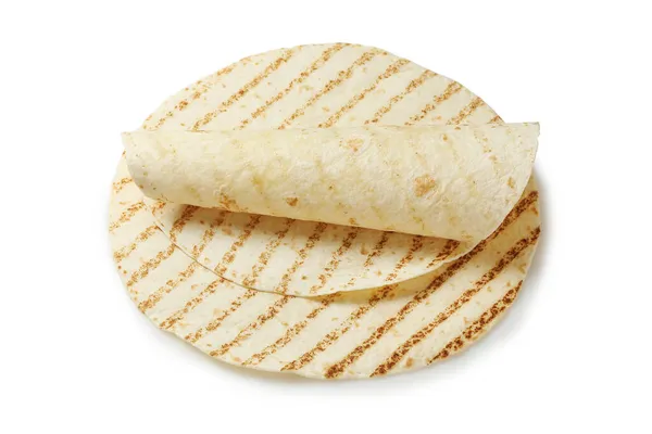 Lege Gevouwen Platte Tortilla Geïsoleerd Wit — Stockfoto