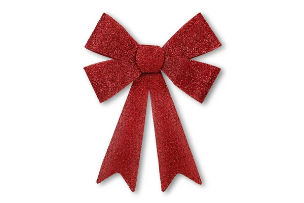 Red Xmas Bow Shadow Isolated White — 图库照片