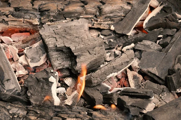 Closeup Burning Charcoal Wood — Stock Photo, Image