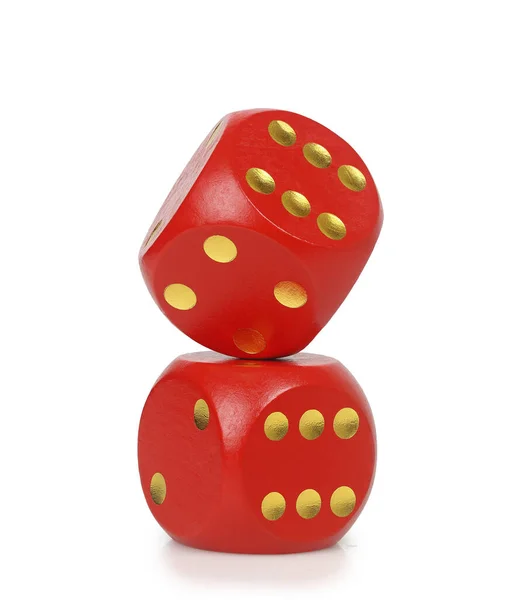 Red Wooden Dice Isolated White — 图库照片