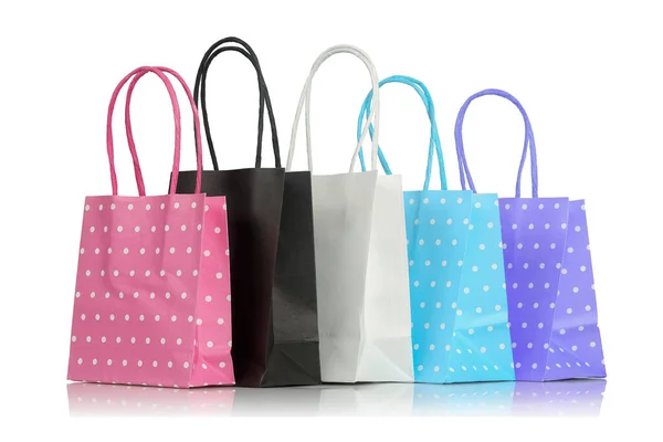 Bolsas Compras Papel Colores Aisladas Blanco — Foto de Stock