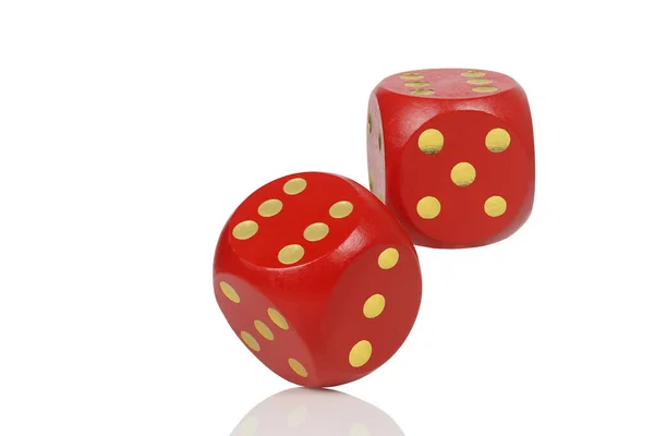 Red Wooden Dice Isolated White — 图库照片