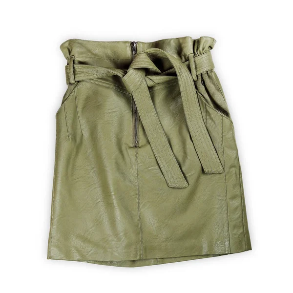 Green Leather Skirt Belt Isolated White — Stock Photo, Image