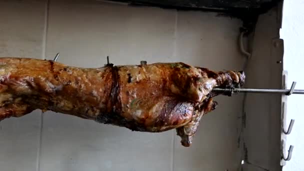 Rotating Lamb Spit Hot Charcoal — Wideo stockowe