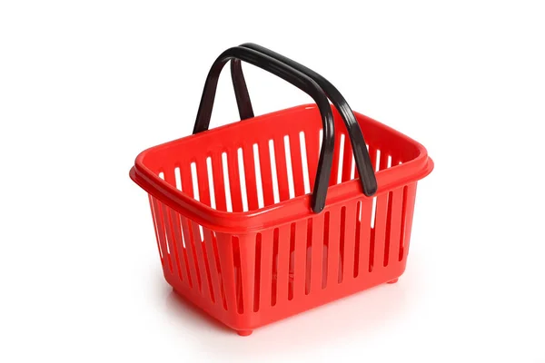 Red Plastic Shopping Basket Isolated White — Stock Photo, Image