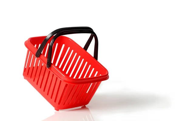 Red Plastic Shopping Basket Isolated White — Stock Photo, Image