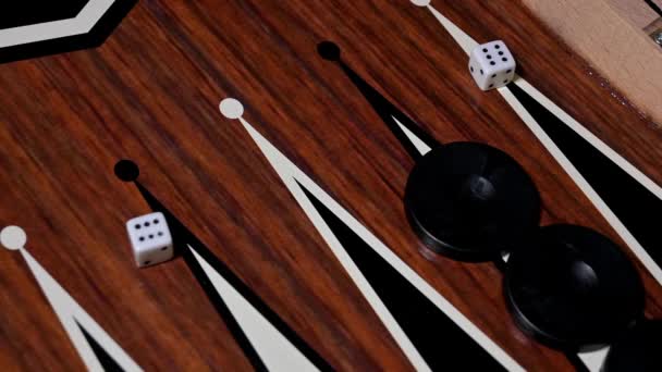 Male Hand Rolling Doubles Backgammon Closeup — Stock videók