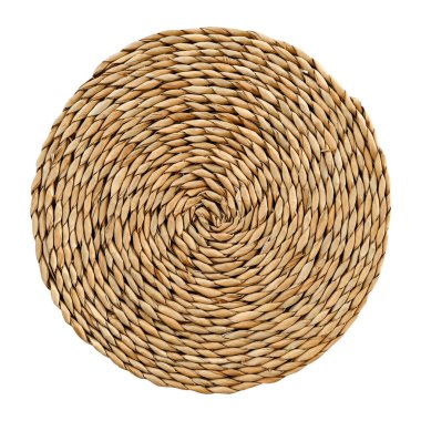 El yapımı yuvarlak hasır paspas beyaza izole edilmiş