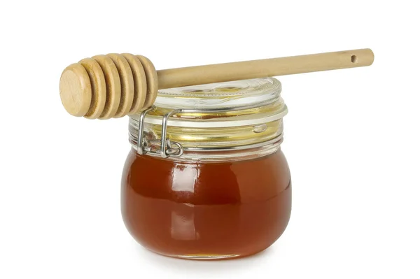 Jar Honey Dipper Isolated White Royalty Free Stock Images