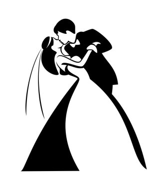 Newlyweds, kissing couple clipart