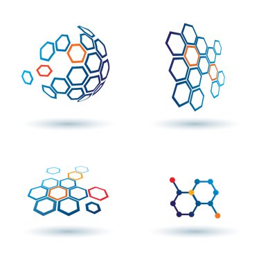 Hexagonal abstract icons, business and communication concepts clipart