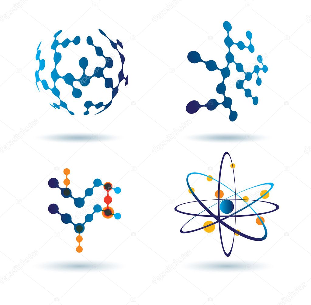 Set of abstract icons, chemical and social networks concept