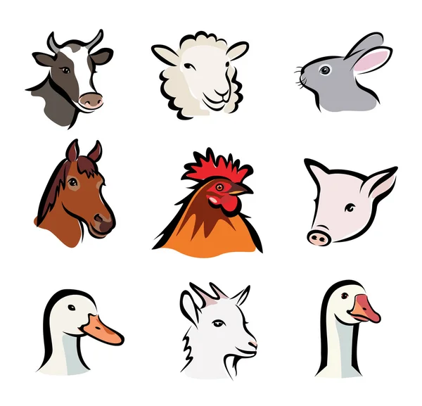 Animales de granja, conjunto de iconos de vector — Archivo Imágenes Vectoriales