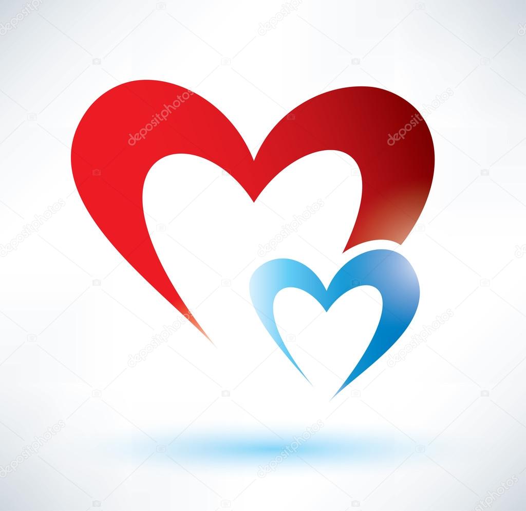 Two hearts vector symbol, love concept