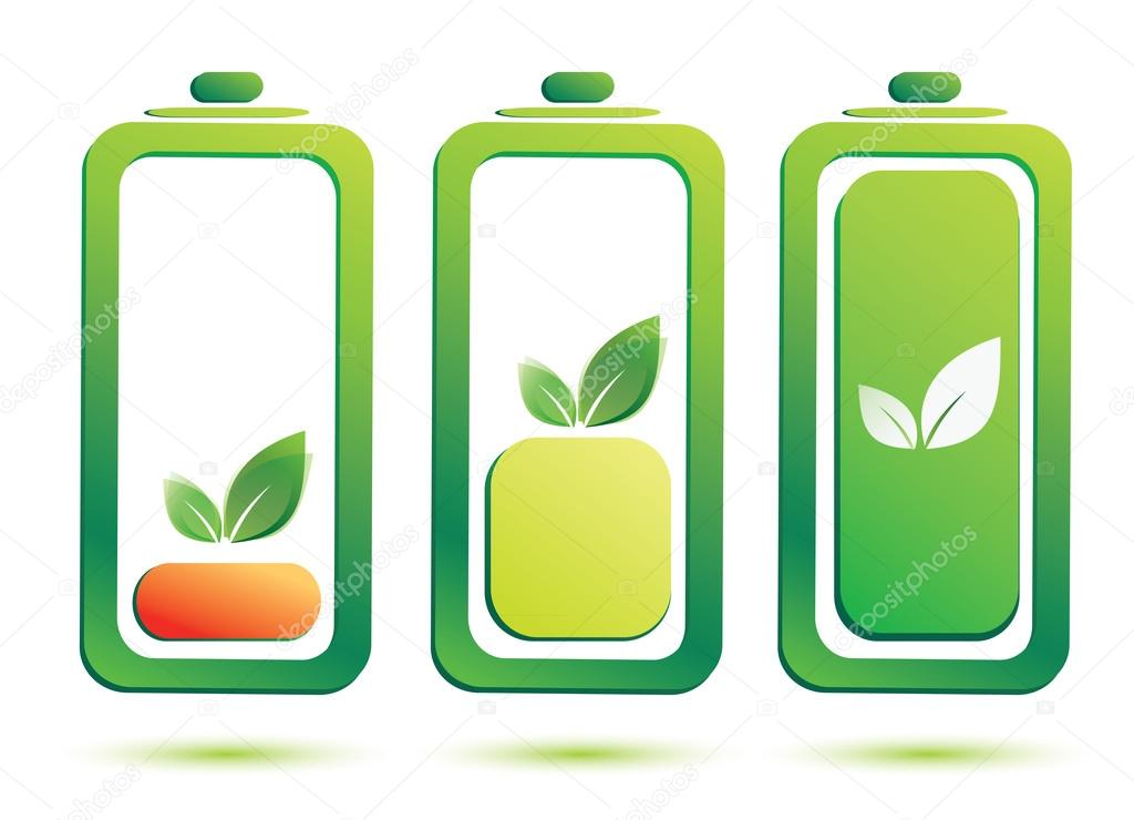 Eco battery charge level, vector icons