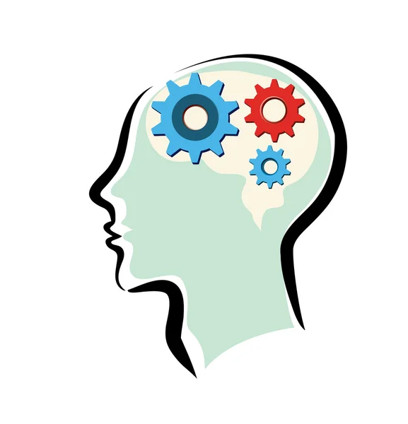 Mans head with brain and thinking process - Stock Illustration. 