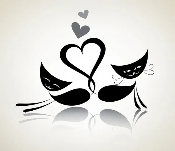 Chats noirs romantiques, couple heureux — Image vectorielle