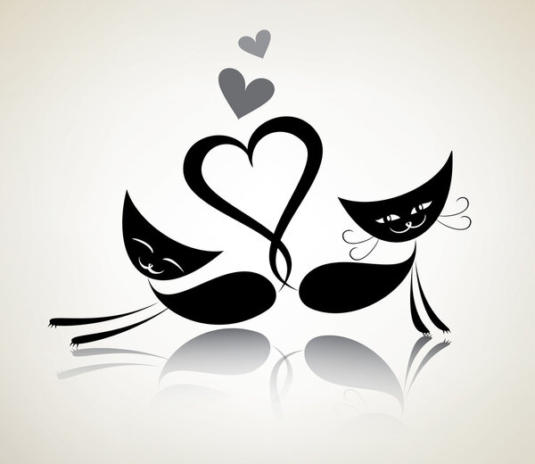 романтические черные кошки, счастливая пара
