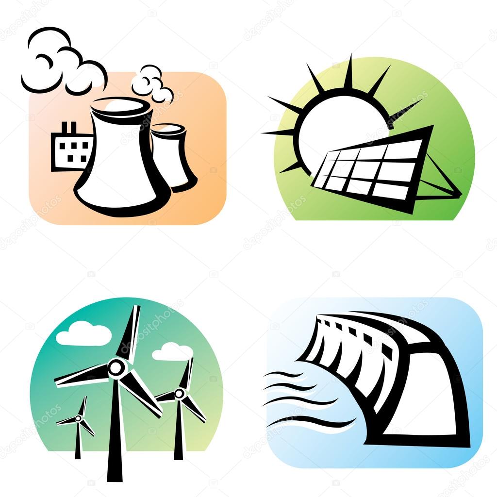 power plants set, energy concept
