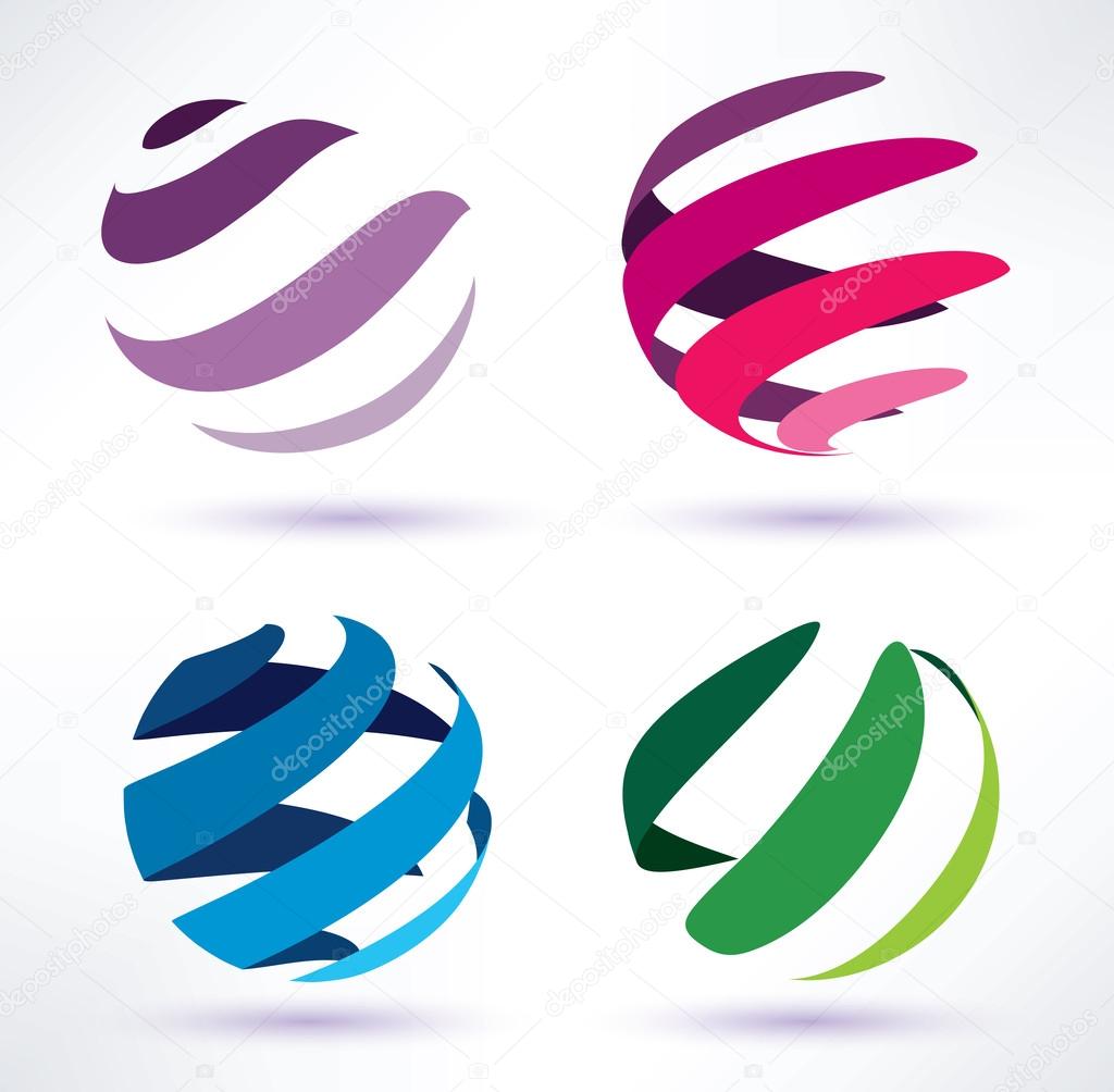 set of 3d abstract globe icons