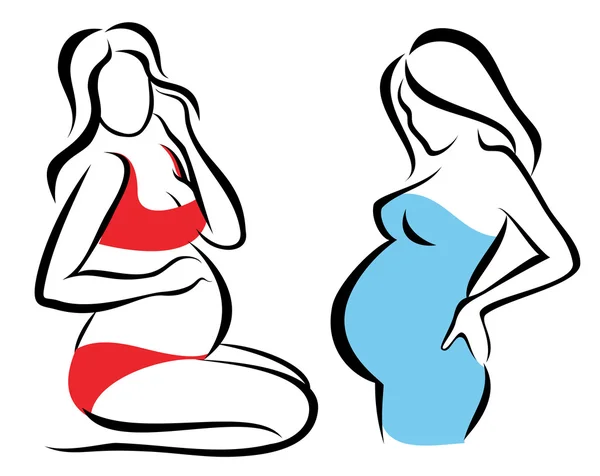 Gravid kvinna awaitng chldbirth, uppsättning av vektor ikoner — Stock vektor
