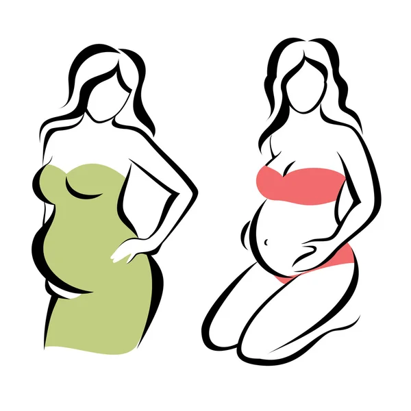 Pregnant woman awaitng chldbirth, set of vector icons — Stock Vector