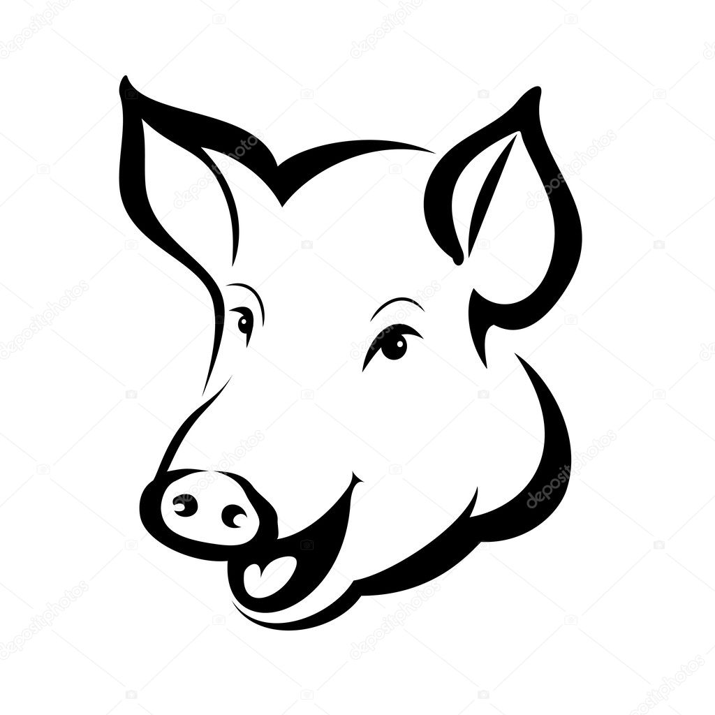 happy pig head portrait, isolated vector symbol