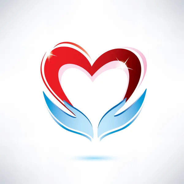 Ruce držící srdce, vektorová ikona, koncept sdílení lásky — Stockový vektor
