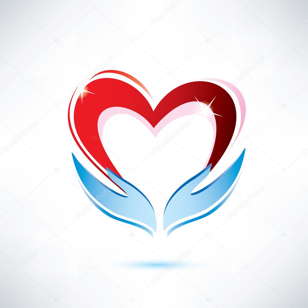 hands holding a heart, vector icon, love sharing concept