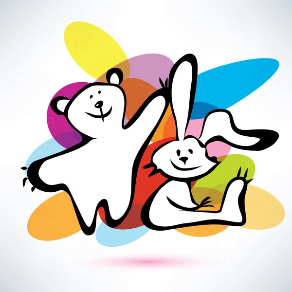 Orsacchiotto e coniglietto, icone vettoriali stile cartone animato — Vettoriale Stock