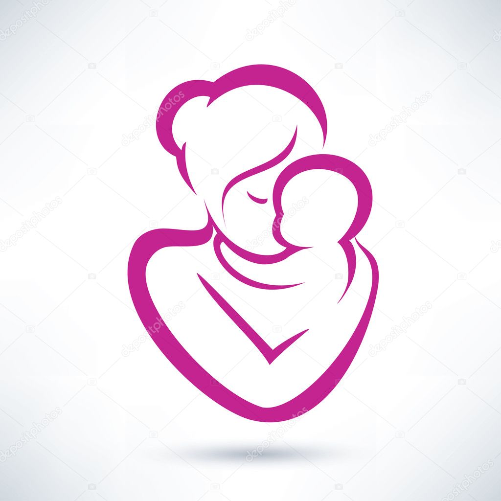 Mom and baby vector icon