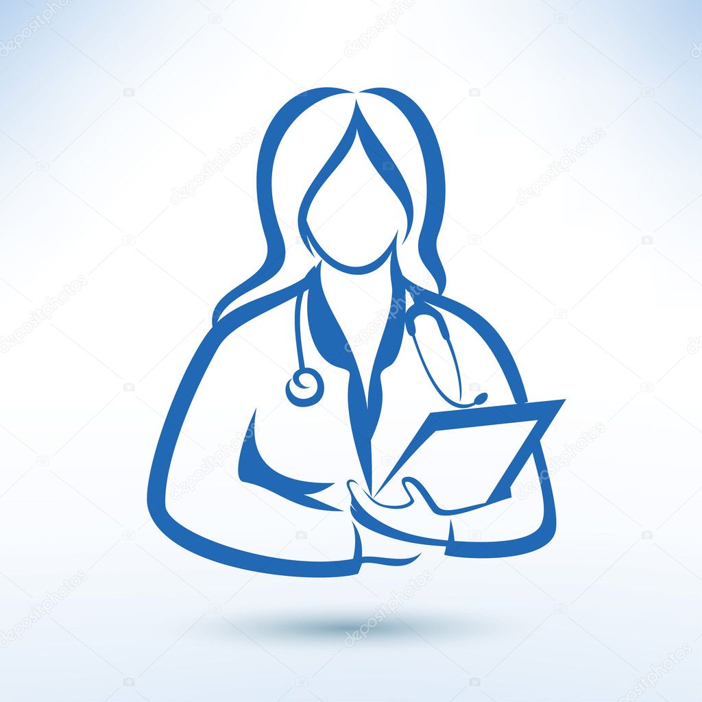 Nurse, medical worker, outlined vector silhouette
