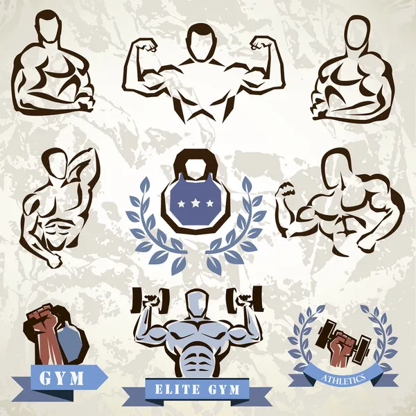 Fitnessruimte, fitness collectie van emblemen — Stockvector