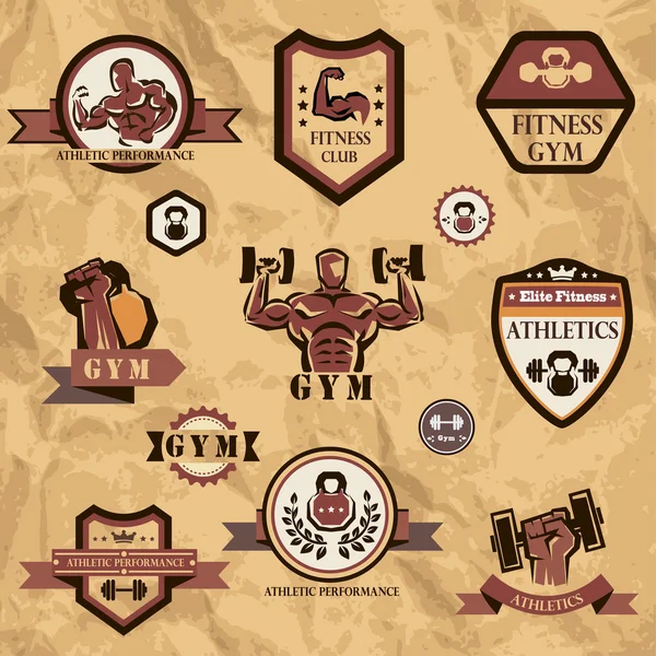 Fitnessruimte, fitness collectie van emblemen — Stockvector