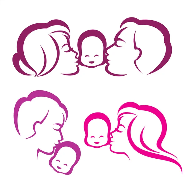 Happy family silhouette, vector symbols collection — Stock Vector