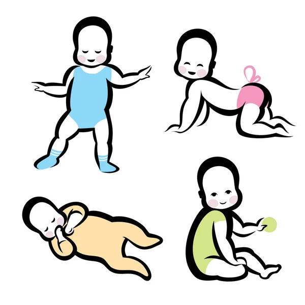 Fröhlich aktiv Baby Vektor Symbole Sammlung — Stockvektor