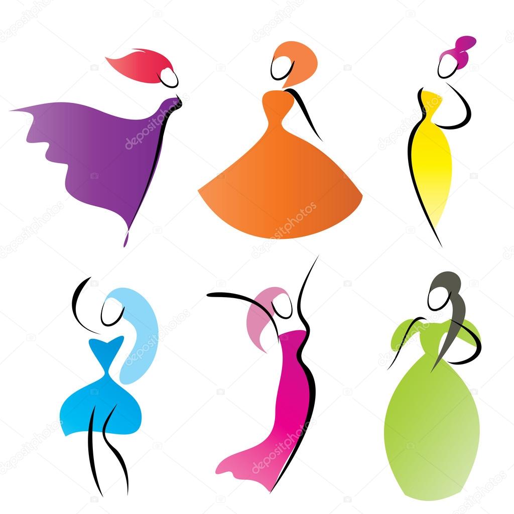 fashionable women vector silhouettes, stylized symbols