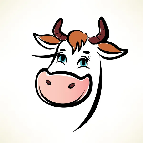 ハッピー牛の肖像画、輪郭を描かれたベクトル記号 — ストックベクタ