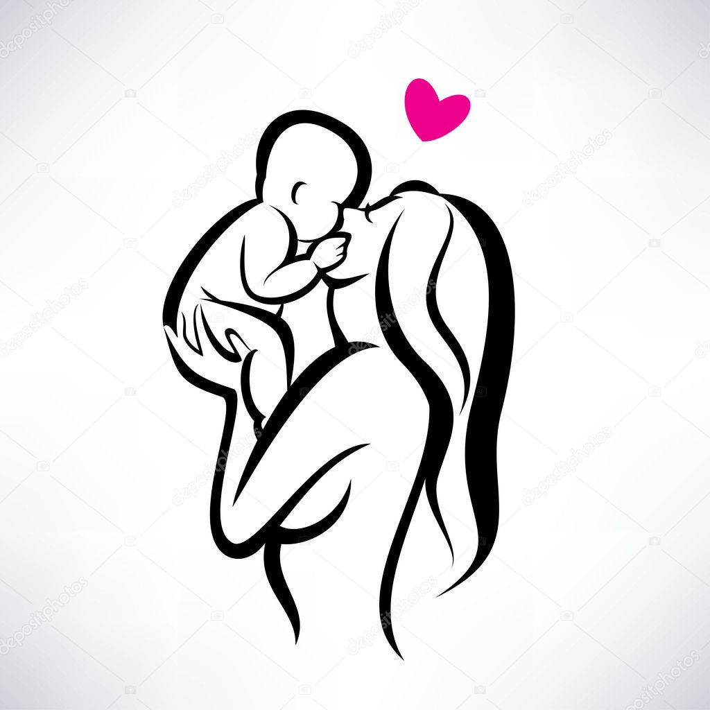 mother kissing her child, isolated vector symbol