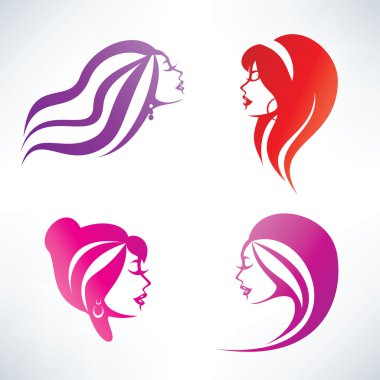 Kadınlar saç modeli, izole vektör semboller koleksiyonu