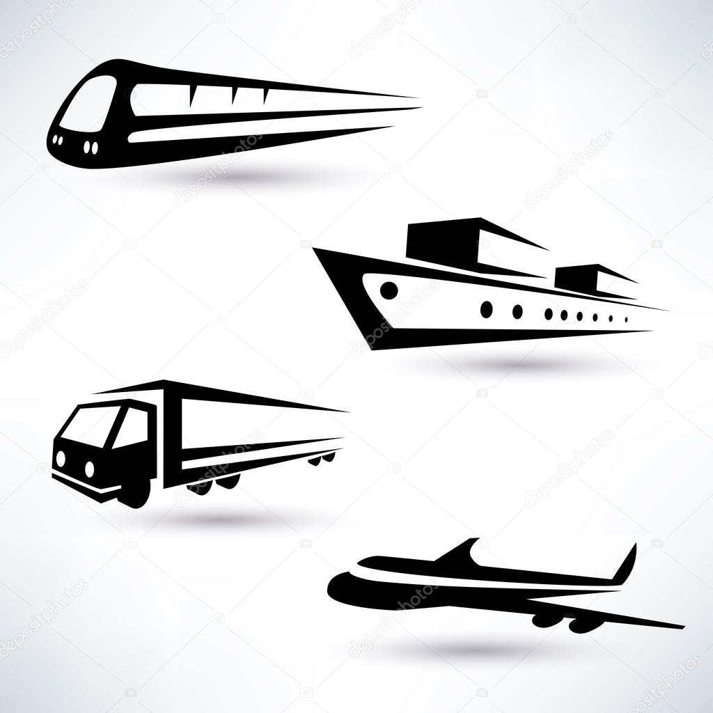 cargo transportation vector icons set, logistics concept